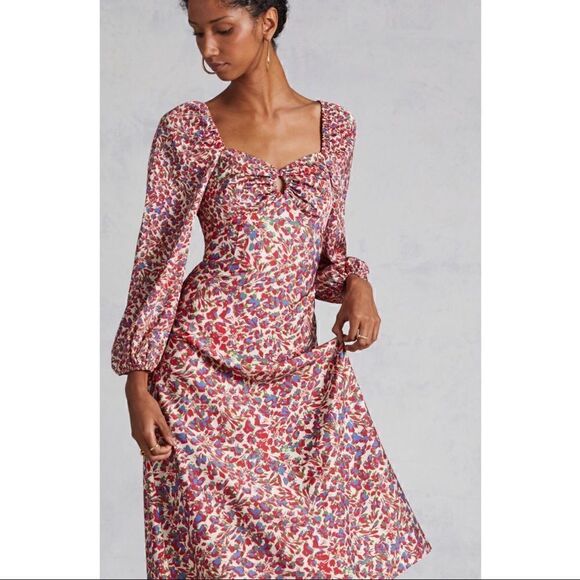 NEW Anthropologie Sachin & Babi Floral Cut-Out Bow-Back Puff Midi Dress Size 2 - Picture 3 of 4